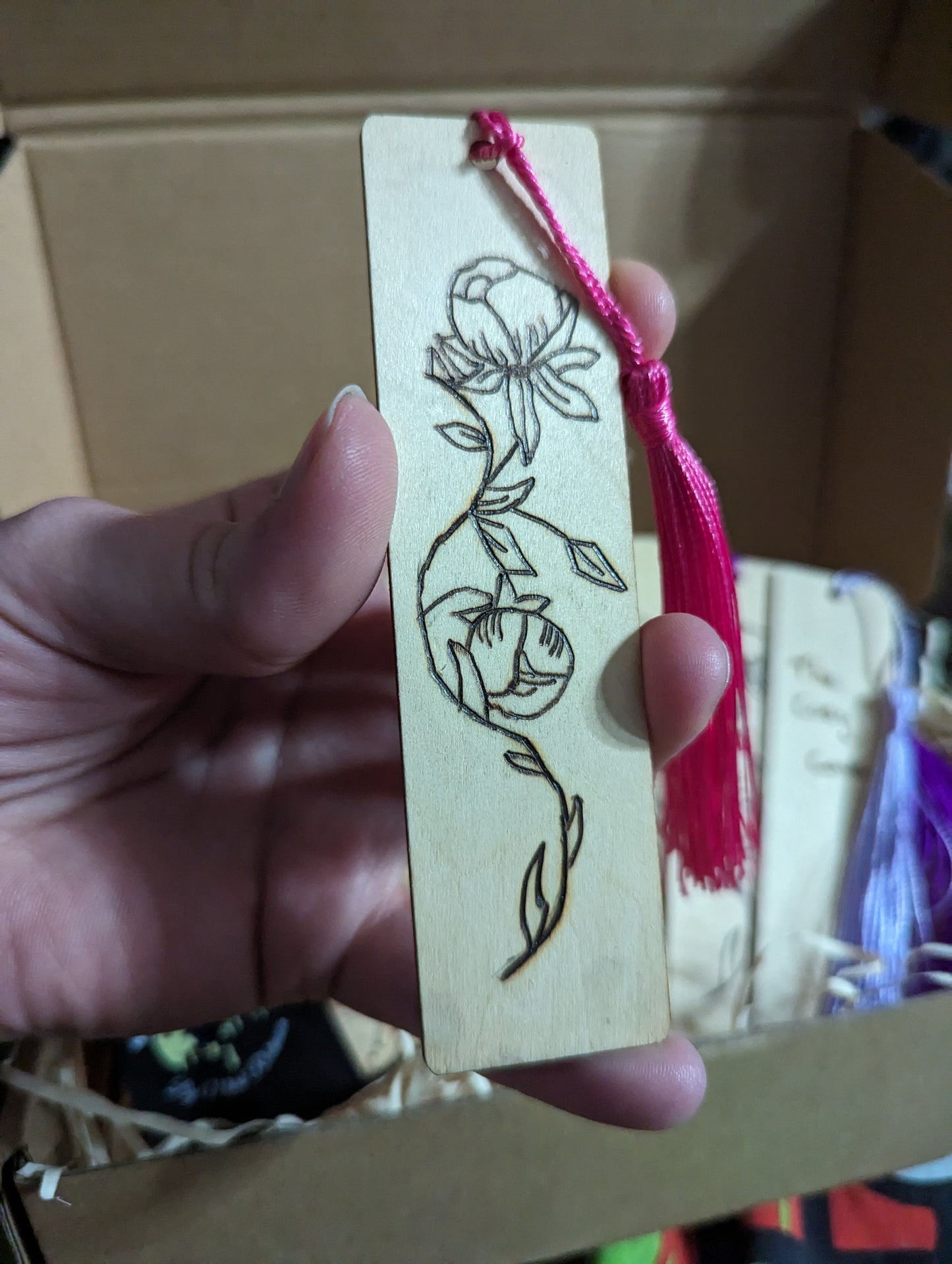 Flower Hand Burnt Bookmark